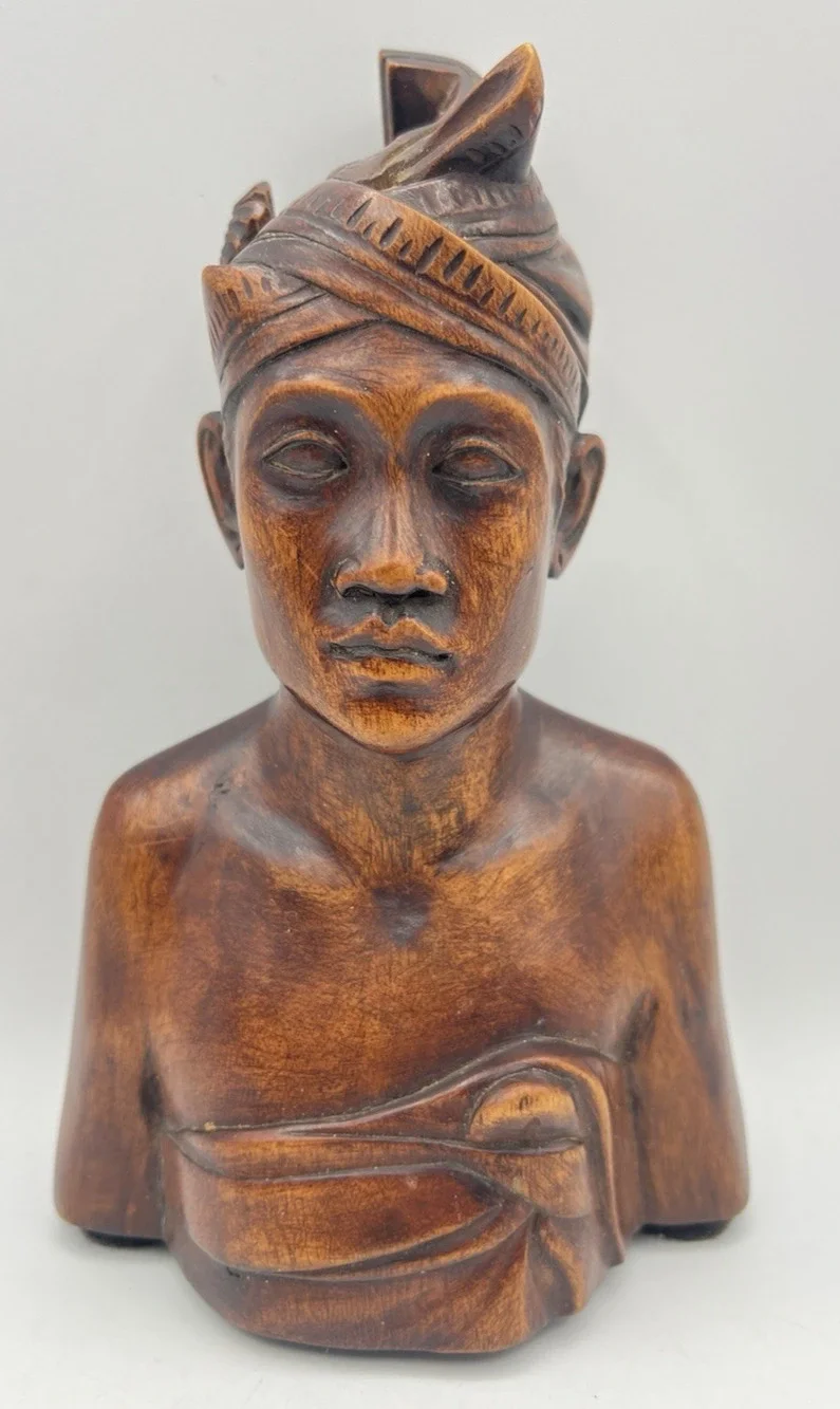 Hand Carved Wooden Bust Sculpture Asian Balinese Tribal Figurine Statue Art